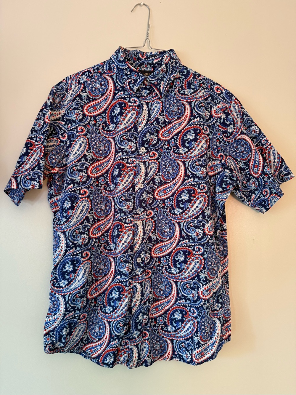 Daniel Cremieux Navy Blue Paisley Short-Sleeve Button-Down Shirt